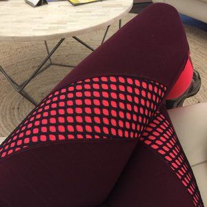 Oxblood and Neon Coral Leggings by Kenneth Cole Reaction, size S